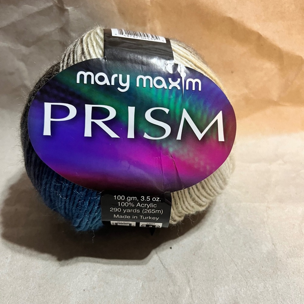 Mary‎ Maxim 3.5oz Prism Yarn Multi Blue Cream Grey 100% Acrylic Light 3 DK 290yd